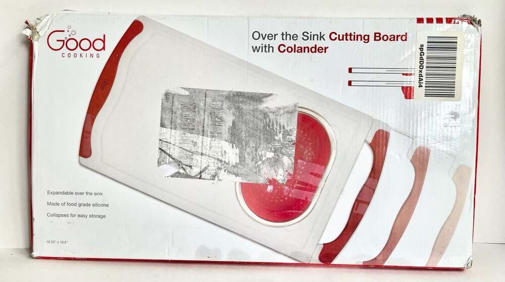 Good Cooking Over the Sink Cutting Board with Colander White Red